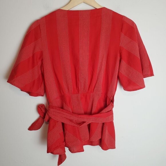 Loft XS True Wrap Striped Top‎ Red V-neck Short Sleeves - Picture 8 of 8